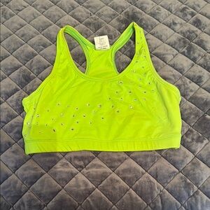 Lime green rhinestoned sports bra